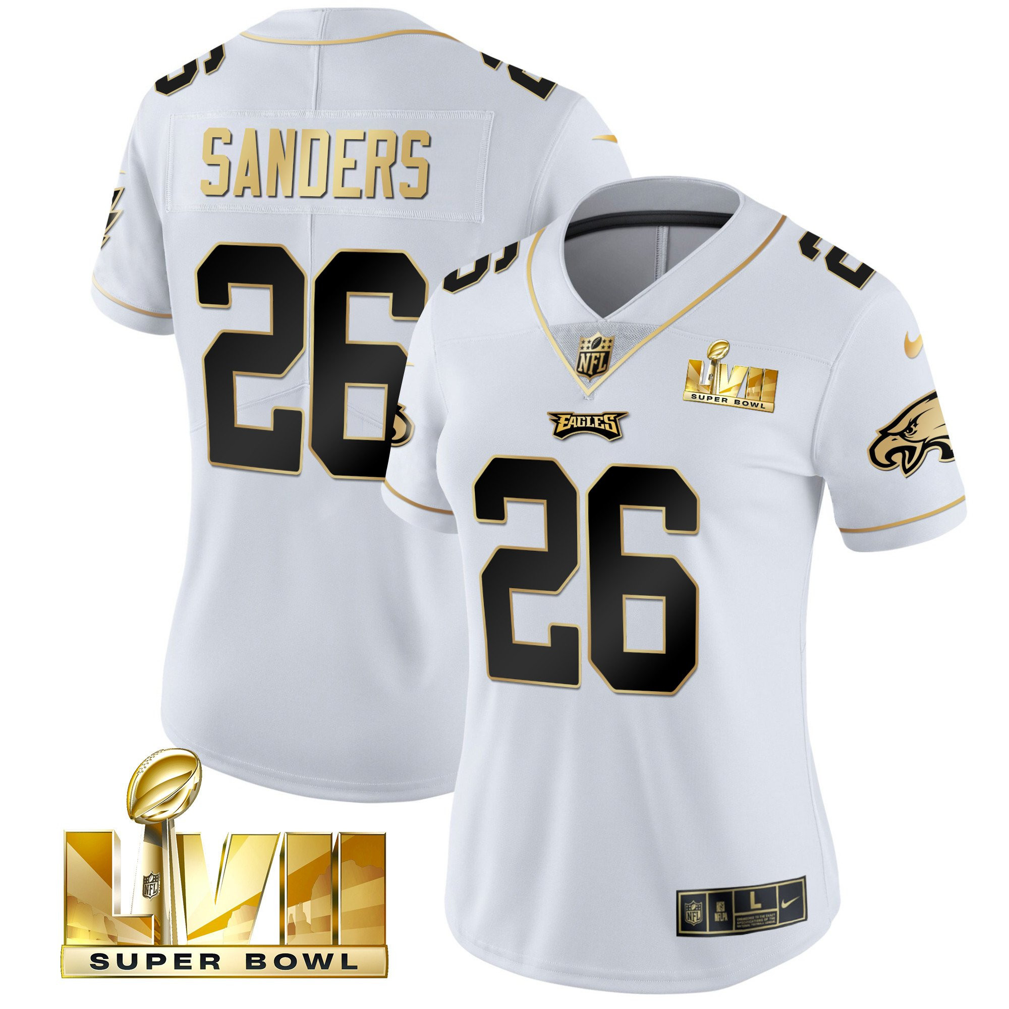 Miles Sanders Women's Philadelphia Eagles Super Bowl LVII Gold Vapor White Gold Jersey - All Stitched