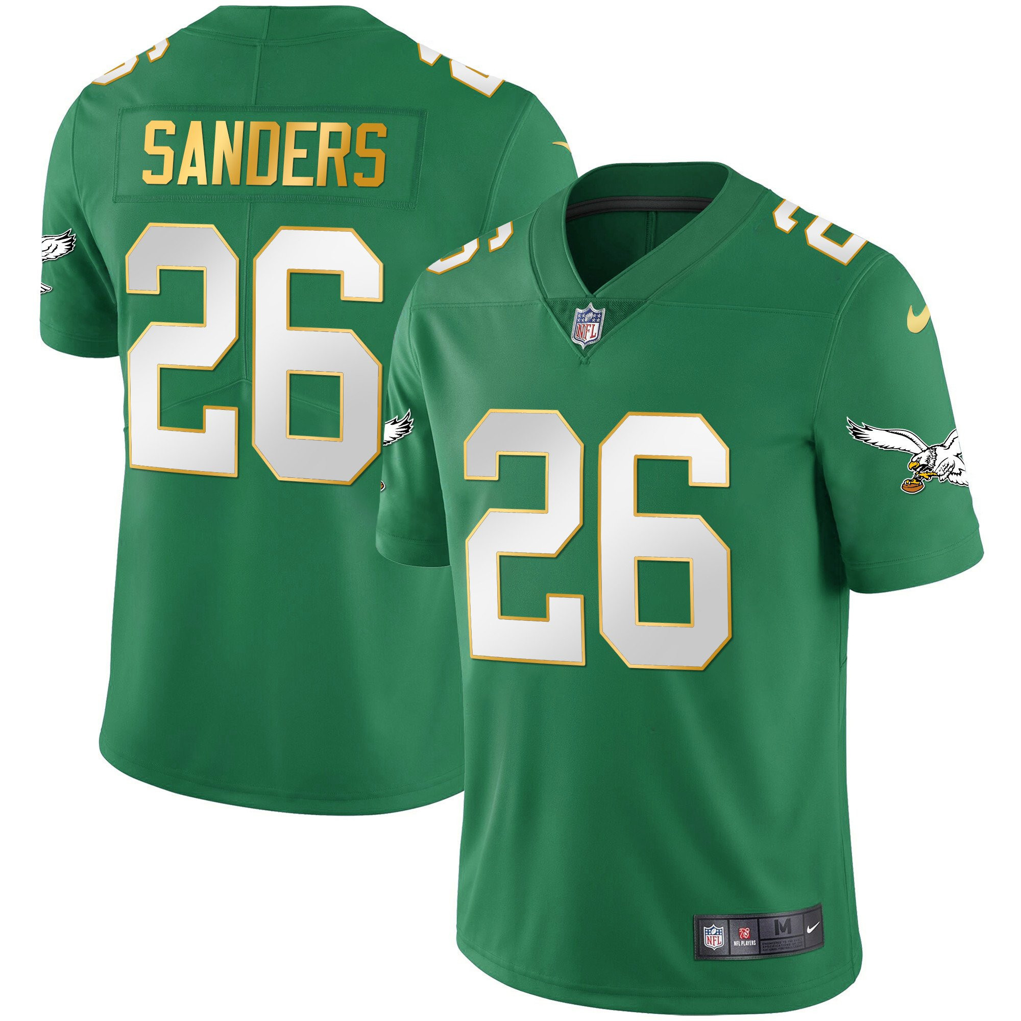 Miles Sanders Youth's Philadelphia Eagles Kelly Green Gold Gold Trim Jersey - All Stitched
