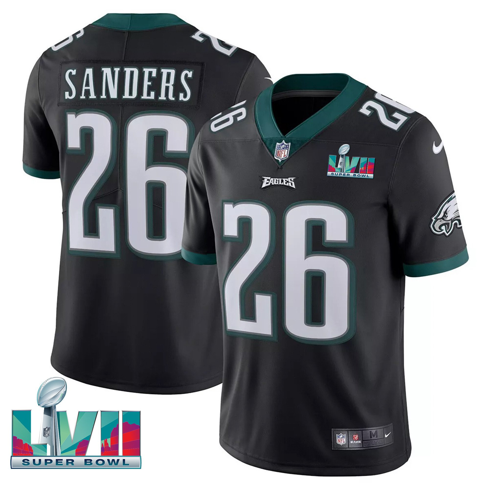 Miles Sanders Youth's Philadelphia Eagles Super Bowl Patch Vapor Black Jersey - All Stitched