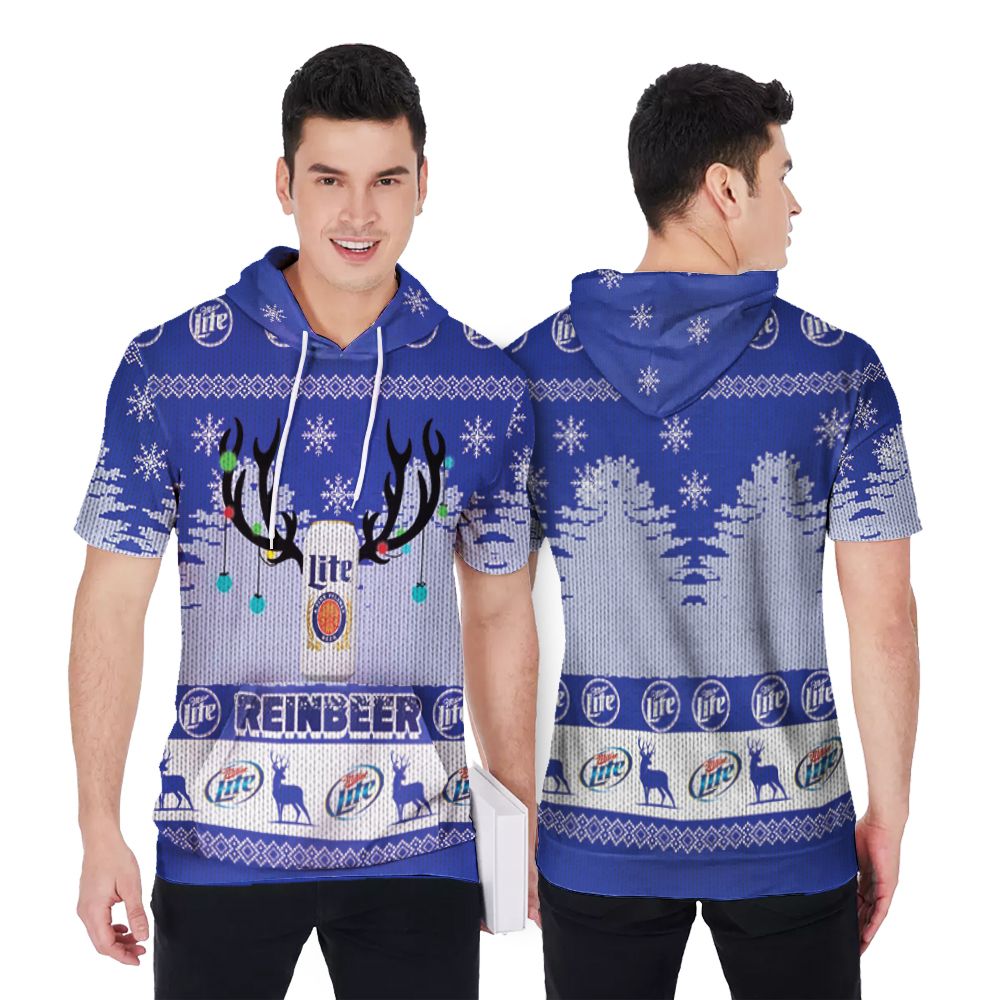 Miller Lite Reinbeer Christmas 3D Printed Gift For Miller Lite Lovers Short Sleeve Hoodie