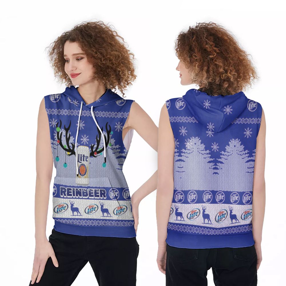 Miller Lite Reinbeer Christmas 3D Printed Gift For Miller Lite Lovers Sleeveless Hoodie