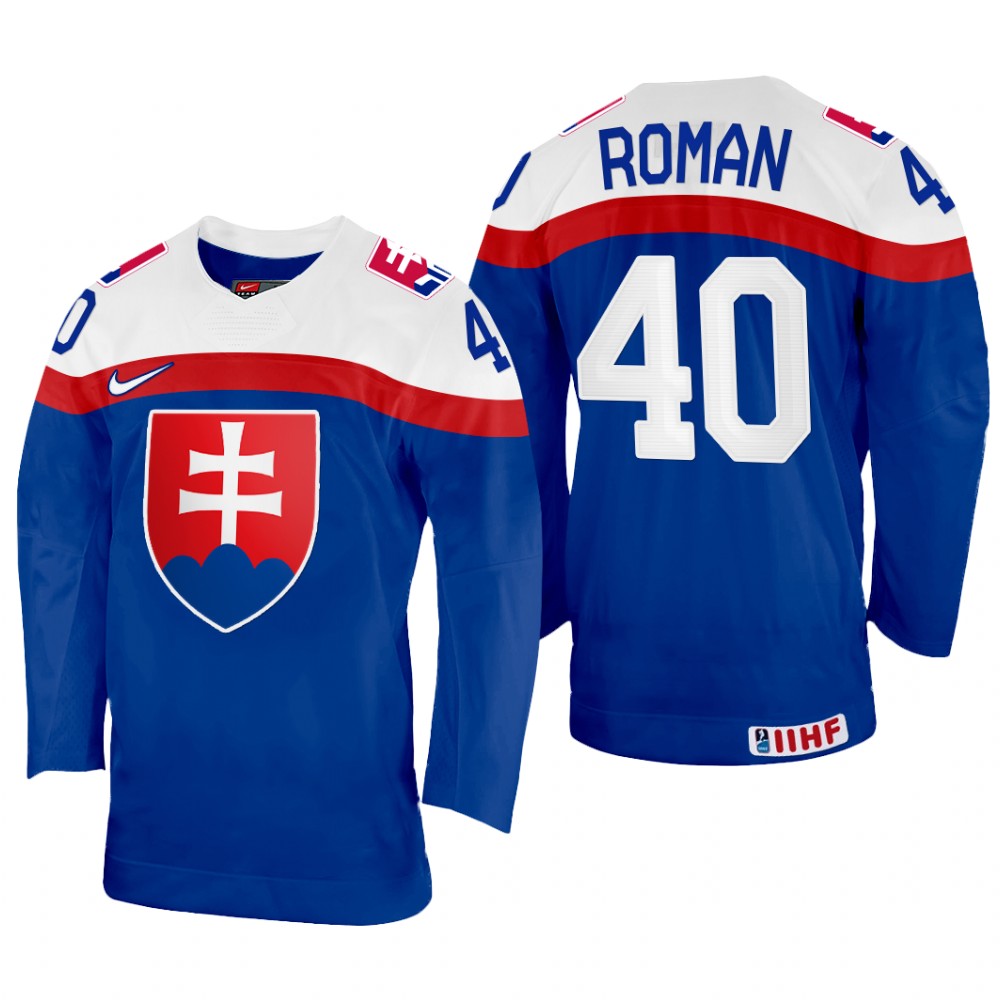 Milos Roman Slovakia Blue Away Jersey 2022 IIHF World Championship