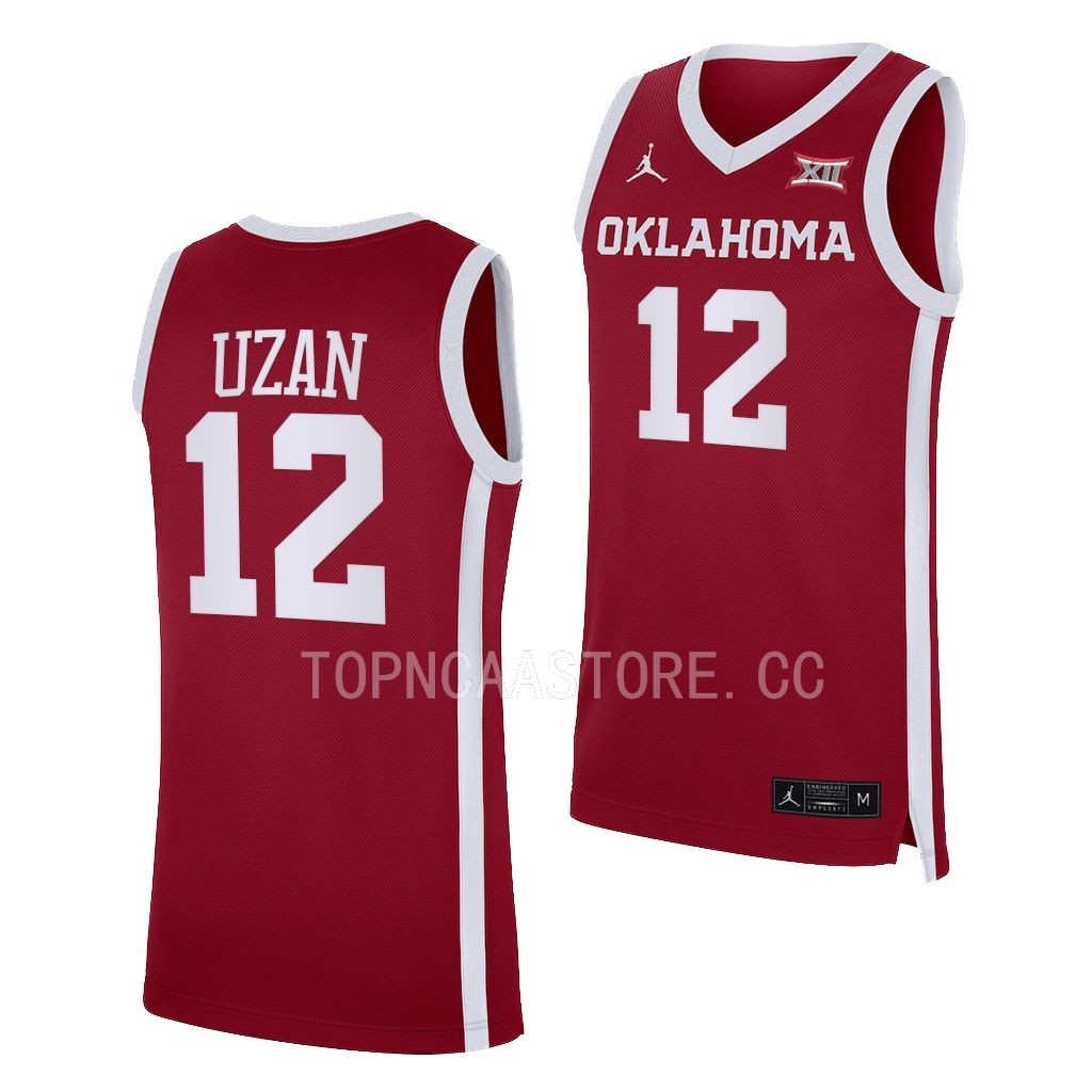Milos Uzan #12 Oklahoma Sooners Away Jersey 2022-23 Crimson