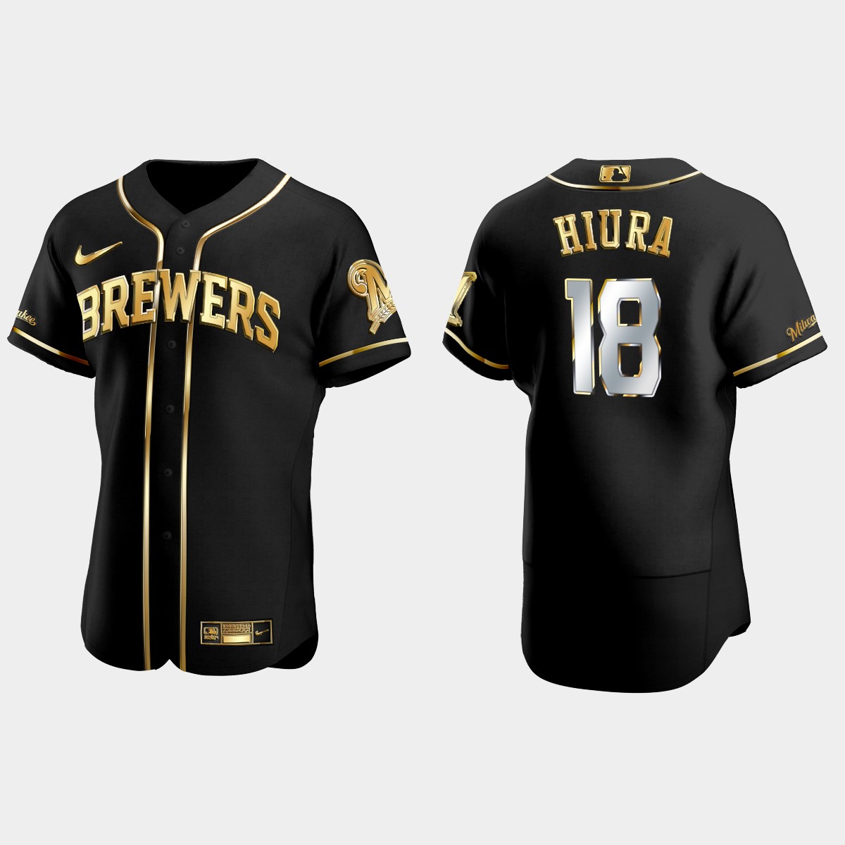 Milwaukee Brewers #18 Keston Hiura Gold Edition Jersey - Black