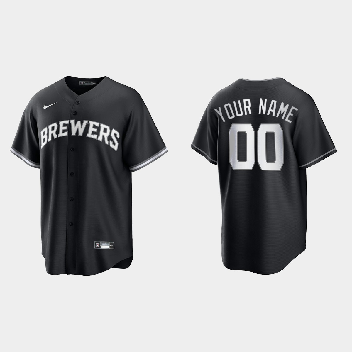 Milwaukee Brewers Custom 2021 All Black Fashion Jersey - Black White