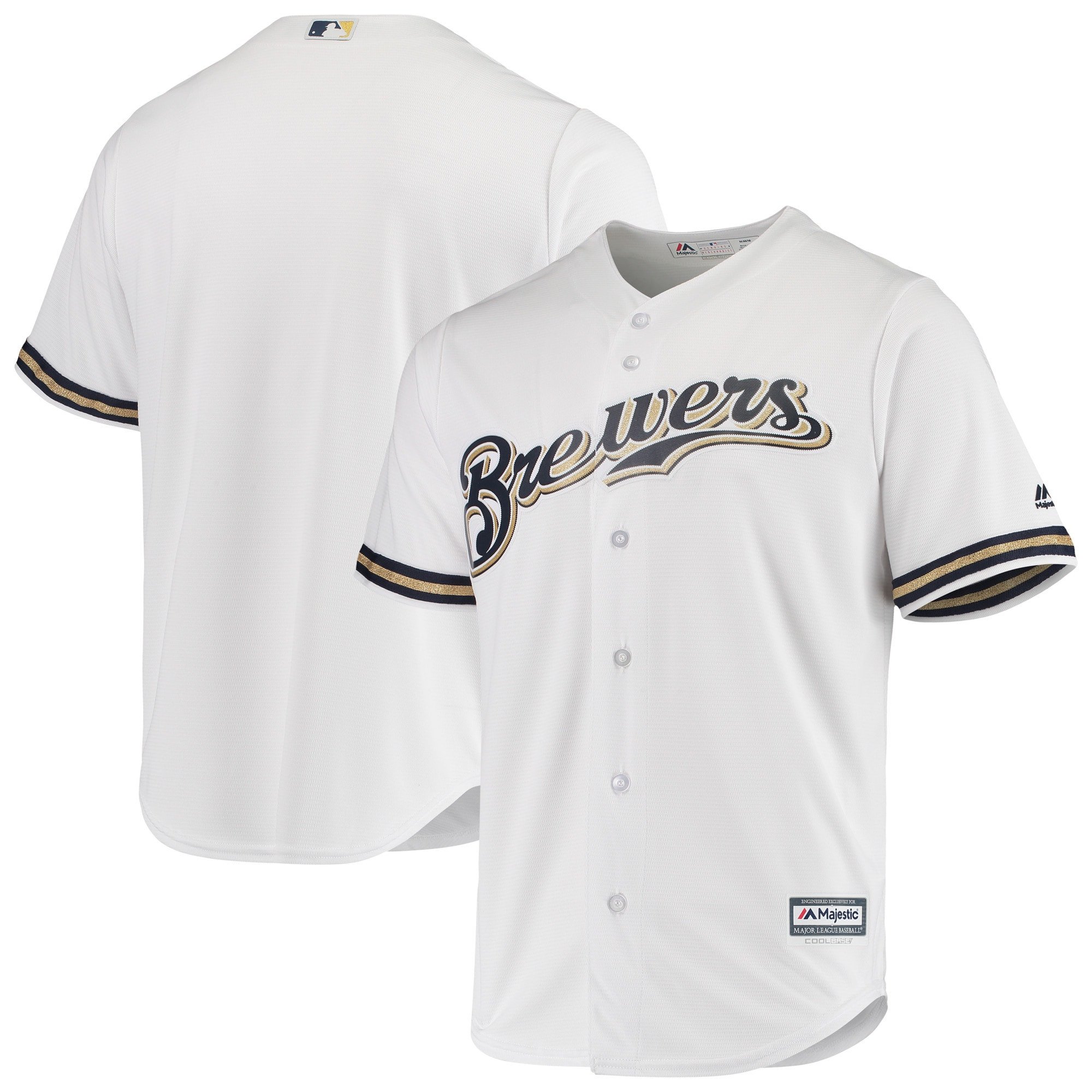 Milwaukee Brewers Majestic Home Official Cool Base Stitched Jersey – White