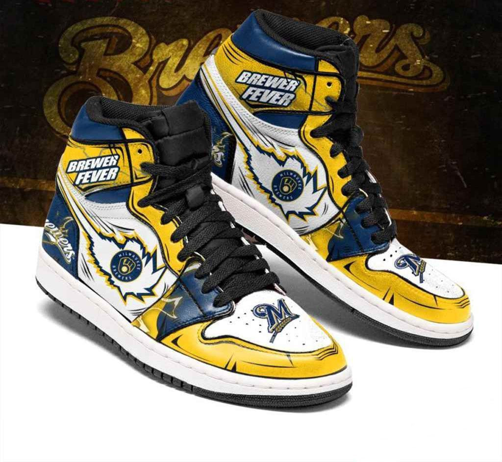 Milwaukee Brewers MLB baseball Fashion Sneakers Basketball Shoes Leather High Top Air Jordan Sneaker, Air Jordan Hightop