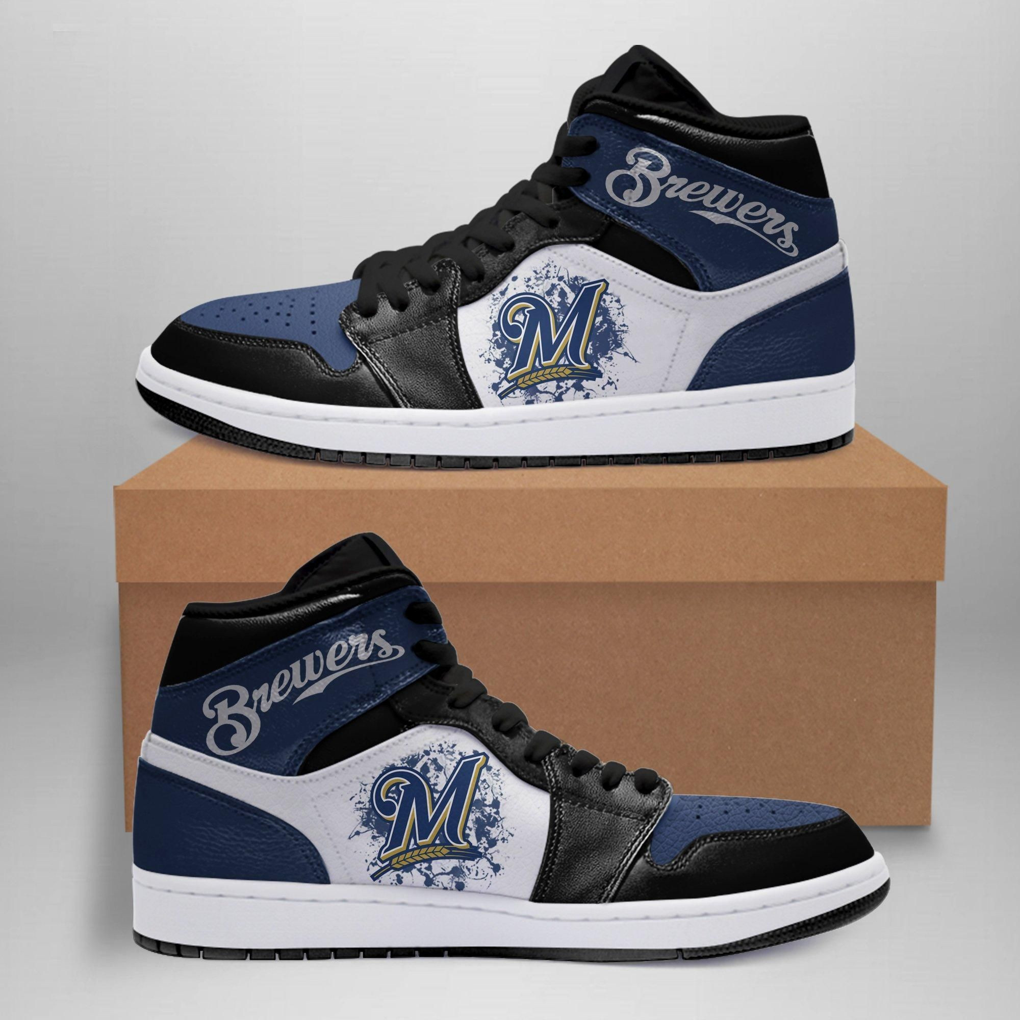 Milwaukee Brewers MLB Basketball Shoes Sport High Top Air Jordan Sneaker, Air Jordan Hightop