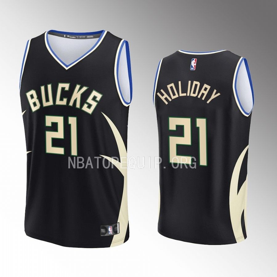 Milwaukee Bucks #21 Jrue Holiday Statement Edition Jersey 2022-23 Fast Break Black