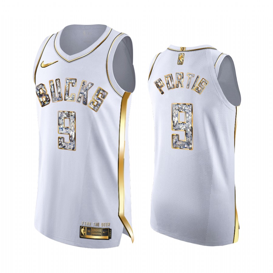 Milwaukee Bucks Bobby Portis White Diamond Edition Jersey 2022 NBA Playoffs #9