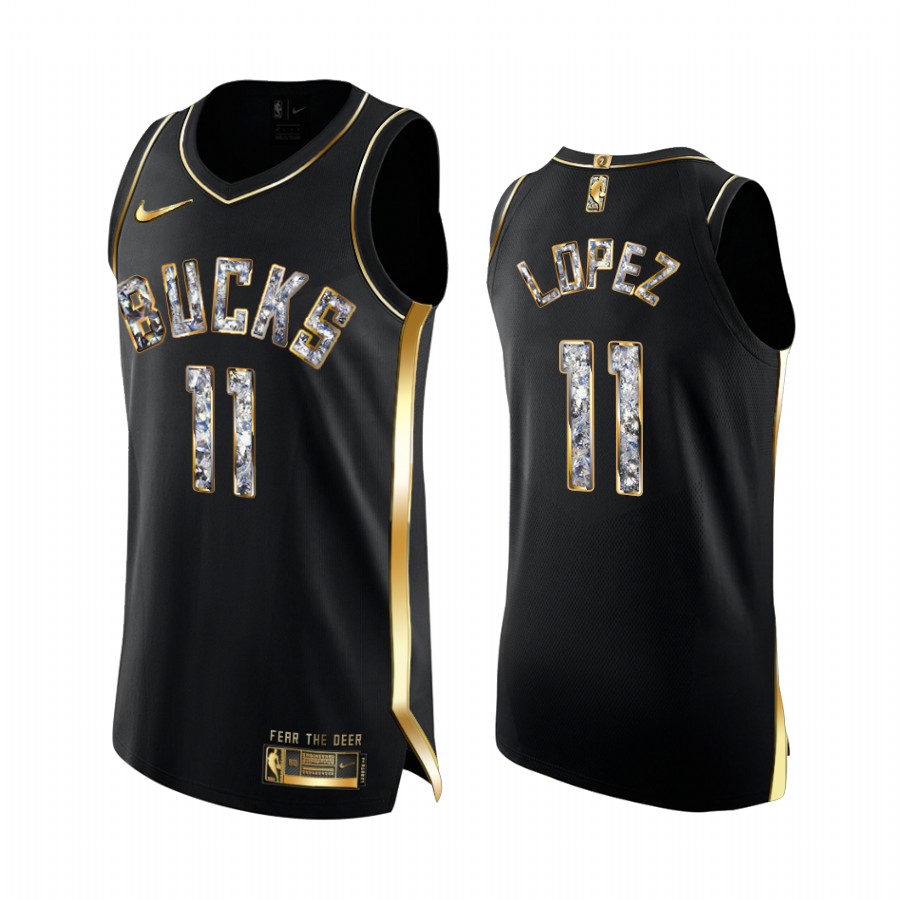 Milwaukee Bucks Brook Lopez Black Golden Diamond Edition Jersey 2022 NBA Playoffs #11
