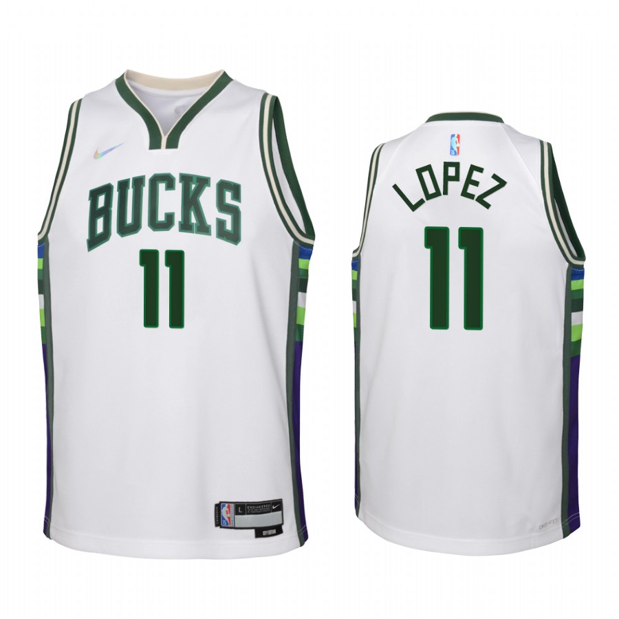 Milwaukee Bucks Brook Lopez City Edition White Youth Jersey NBA 75th Season #11