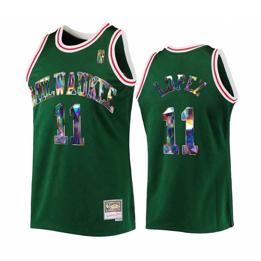 Milwaukee Bucks Brook Lopez Green NBA 75th Diamond Badge Men Jersey Throwback