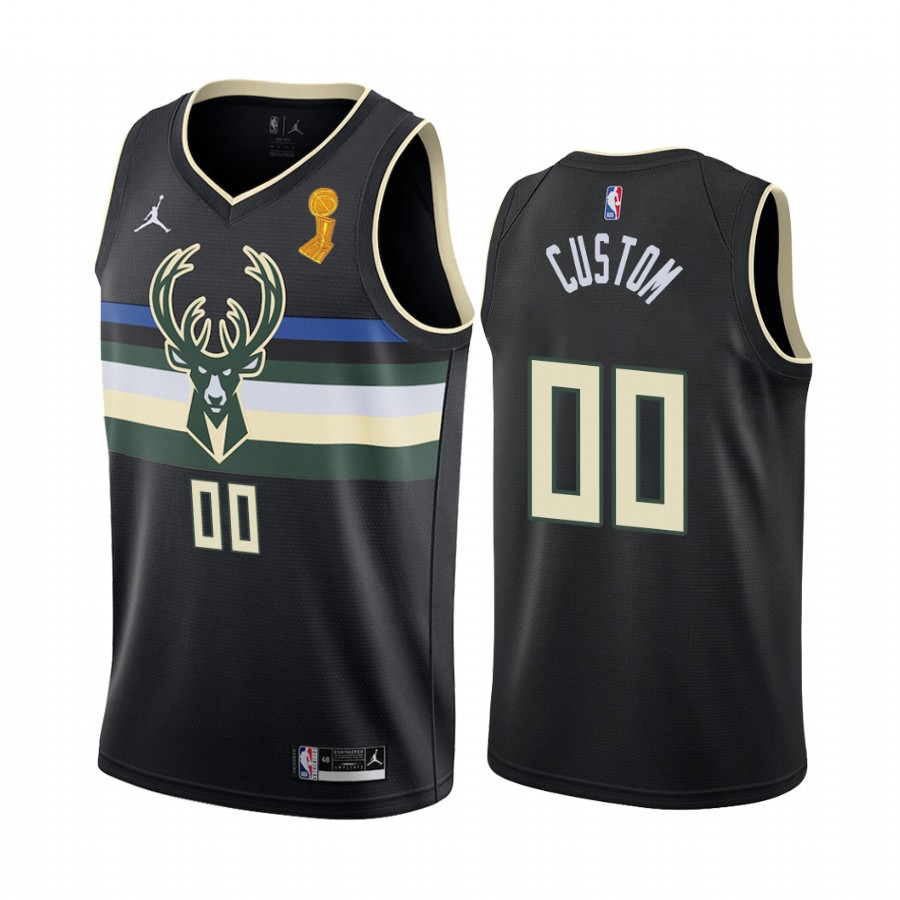 Milwaukee Bucks Custom 2021 NBA Finals Champions Jersey Black #00