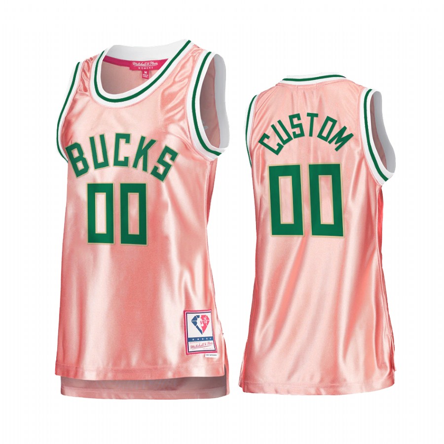 Milwaukee Bucks Custom Rose Gold Pink 75th Anniversary Women's Jersey #00