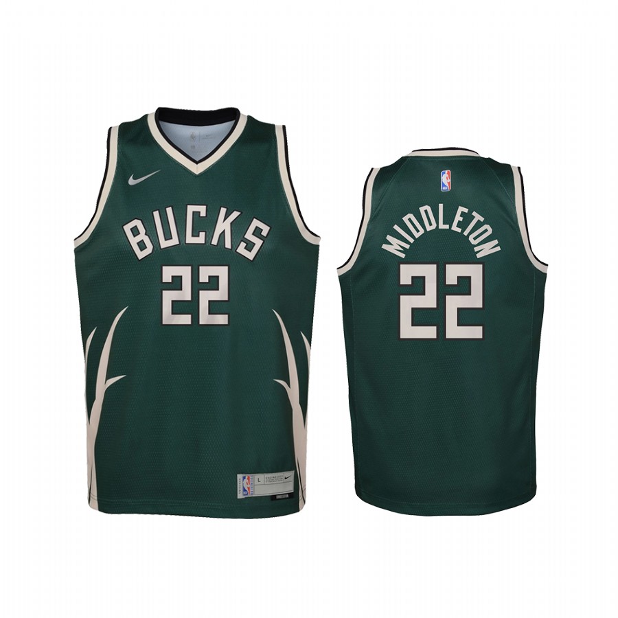 Milwaukee Bucks Khris Middleton 2021 Earned Edition Green Youth Jersey Swingman #22