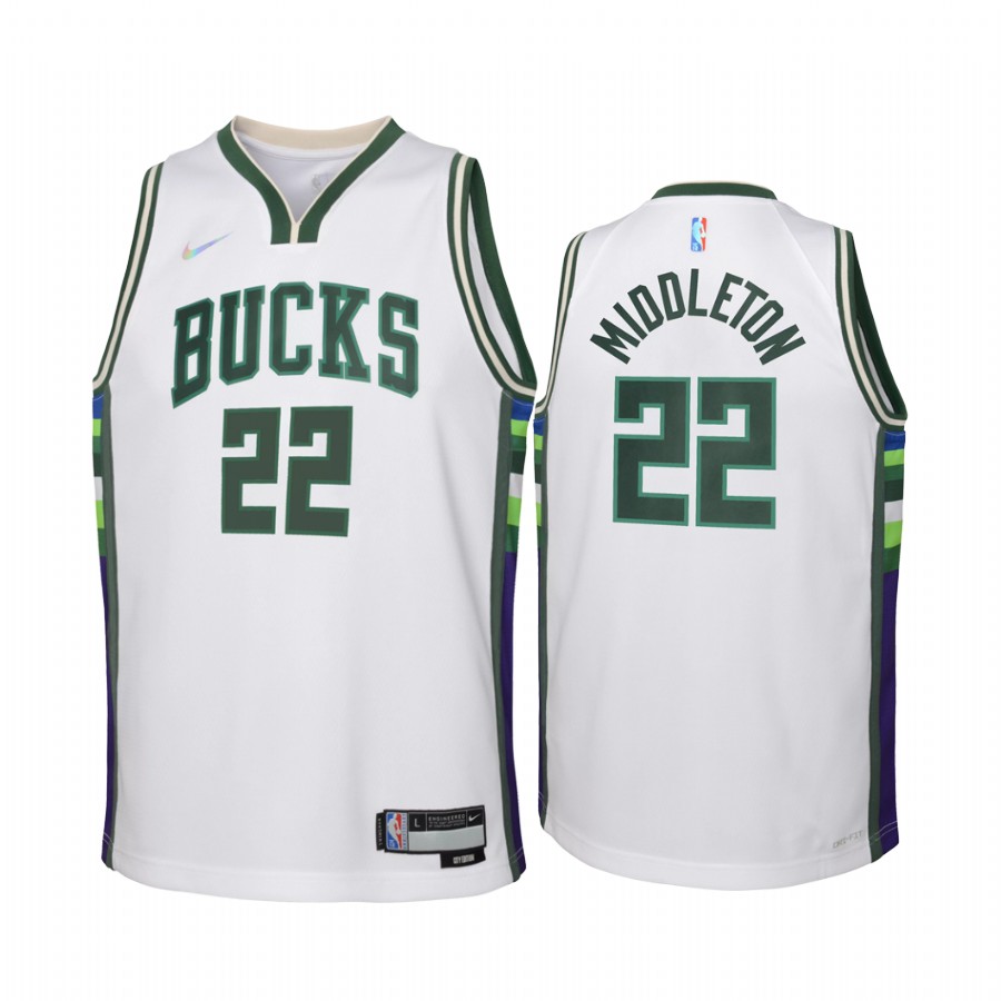 Milwaukee Bucks Khris Middleton City Edition White Youth Jersey NBA 75th Season #22