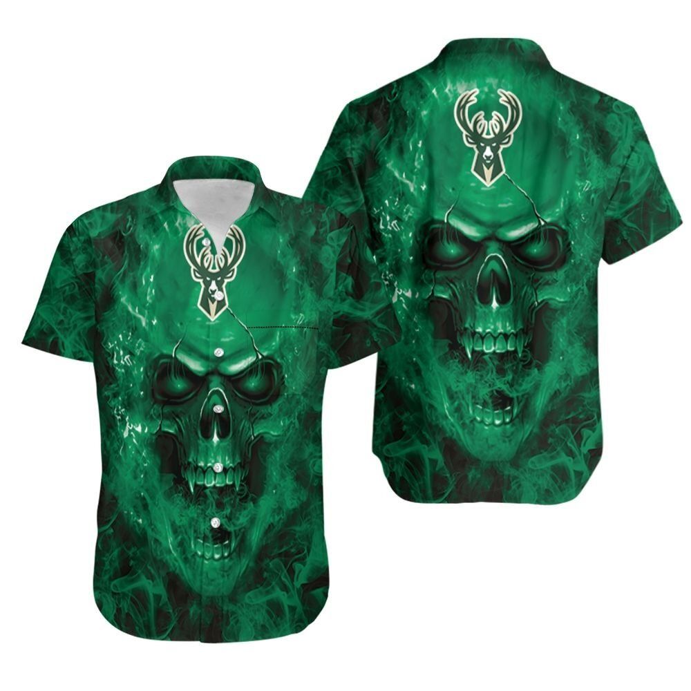 Milwaukee Bucks NBA fan skull Hawaiian Shirt
