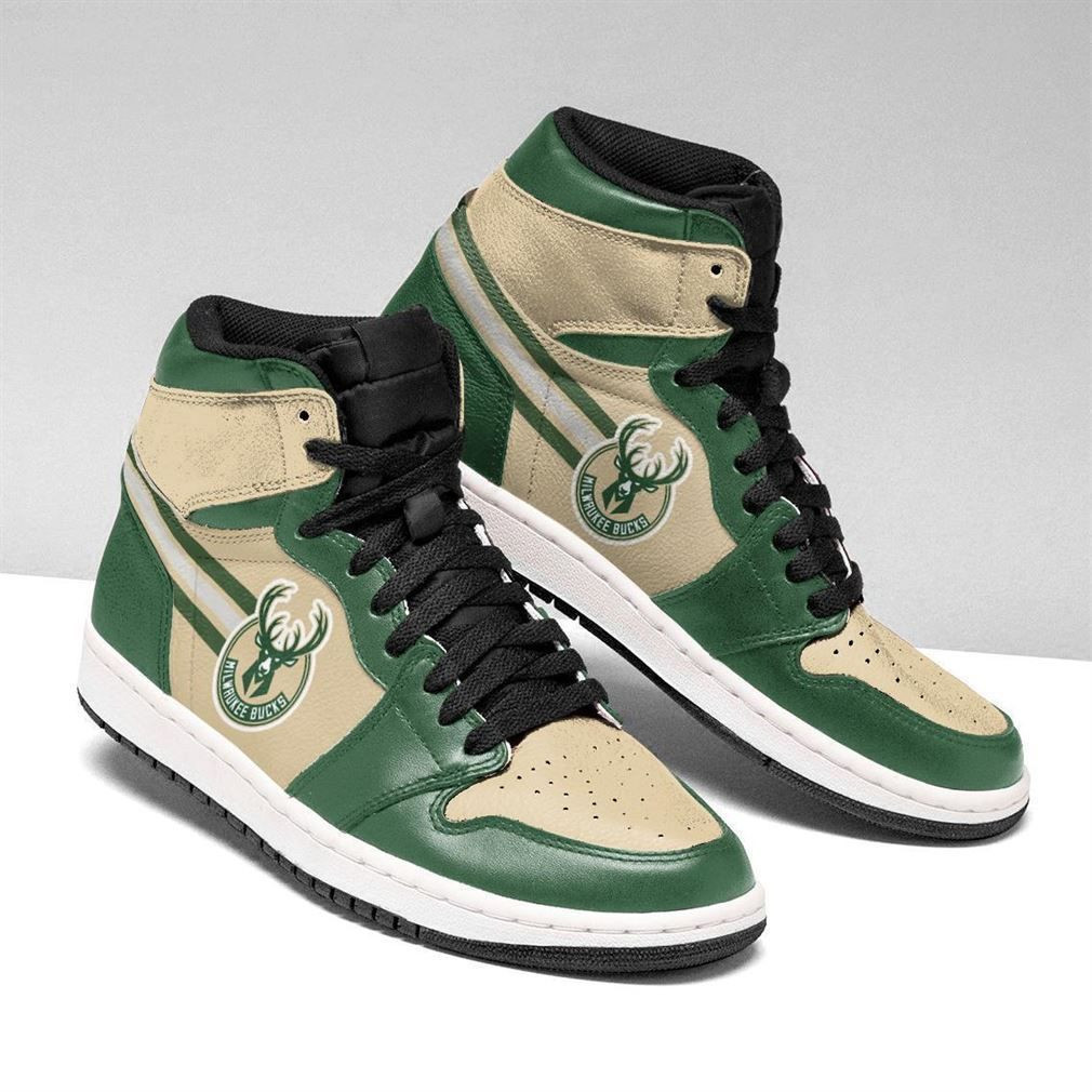 Milwaukee Bucks NBA Fashion Sneakers Basketball Shoes Leather High Top Air Jordan Sneaker, Air Jordan Hightop