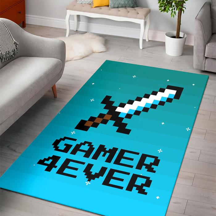 Minecraft Gamer 4ever With Sword Rectangle Rug – Custom Size And Printing