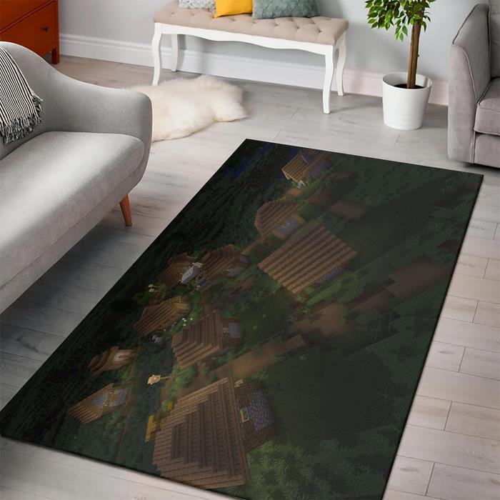 Minecraft Village At Night Rectangle Rug – Custom Size And Printing