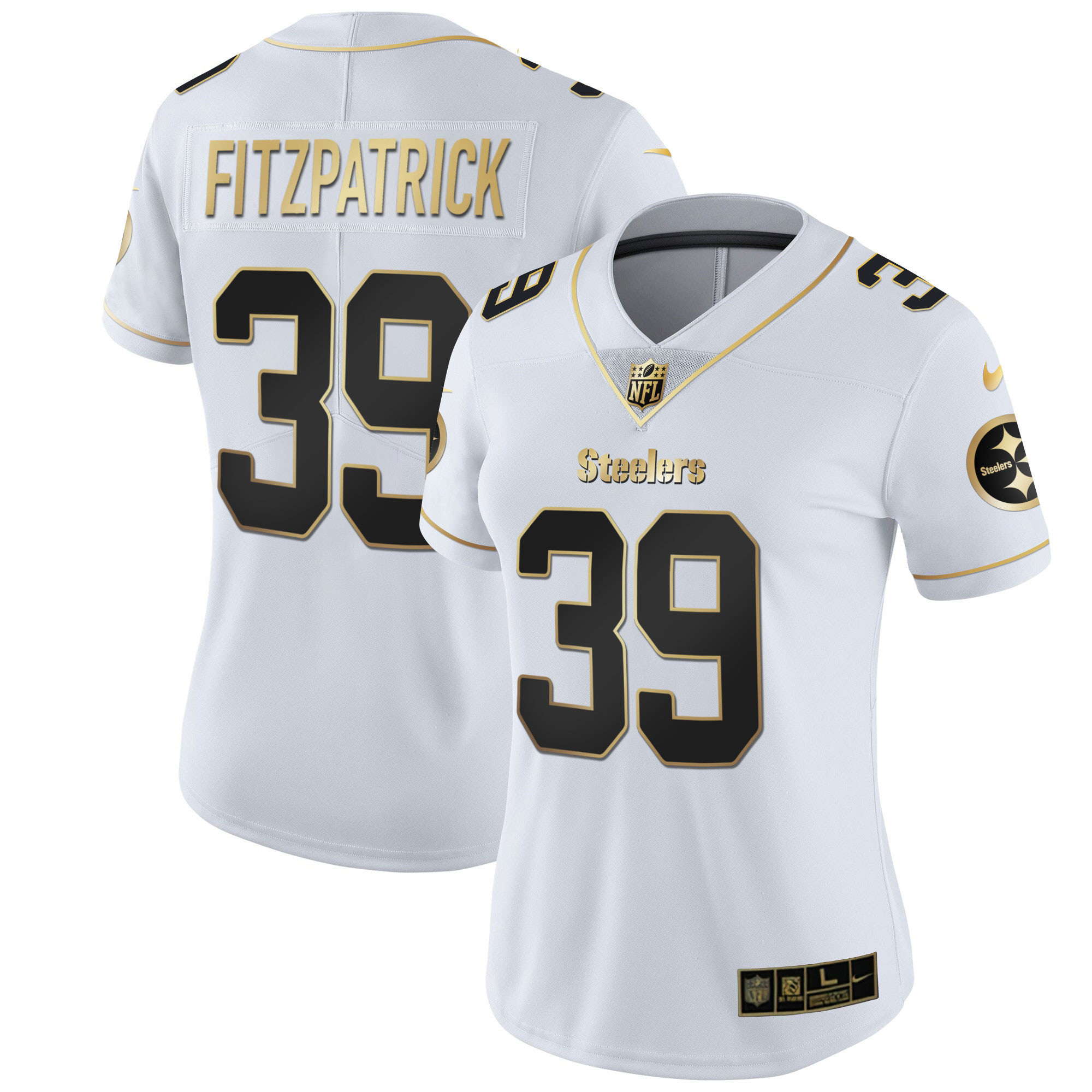 Minkah Fitzpatrick Women's Pittsburgh Steelers White Gold & Black Gold Jersey - All Stitched