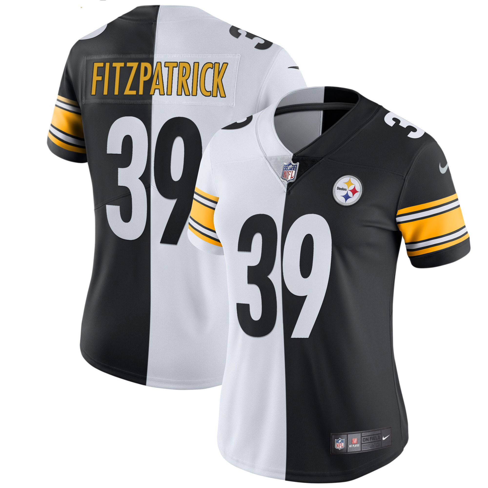 Minkah Fitzpatrick Women's Pittsburgh Steelers White Gold & Black Gold Split Jersey - All Stitched