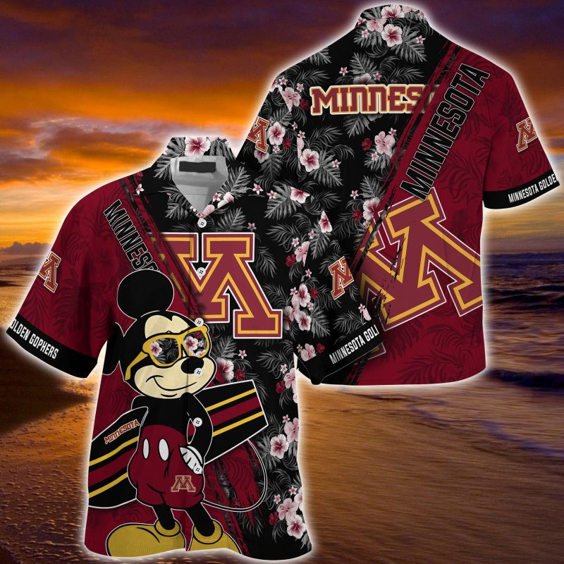 Minnesota Golden Gophers NCAA Summer Hawaiian Shirt Mickey And Floral Pattern