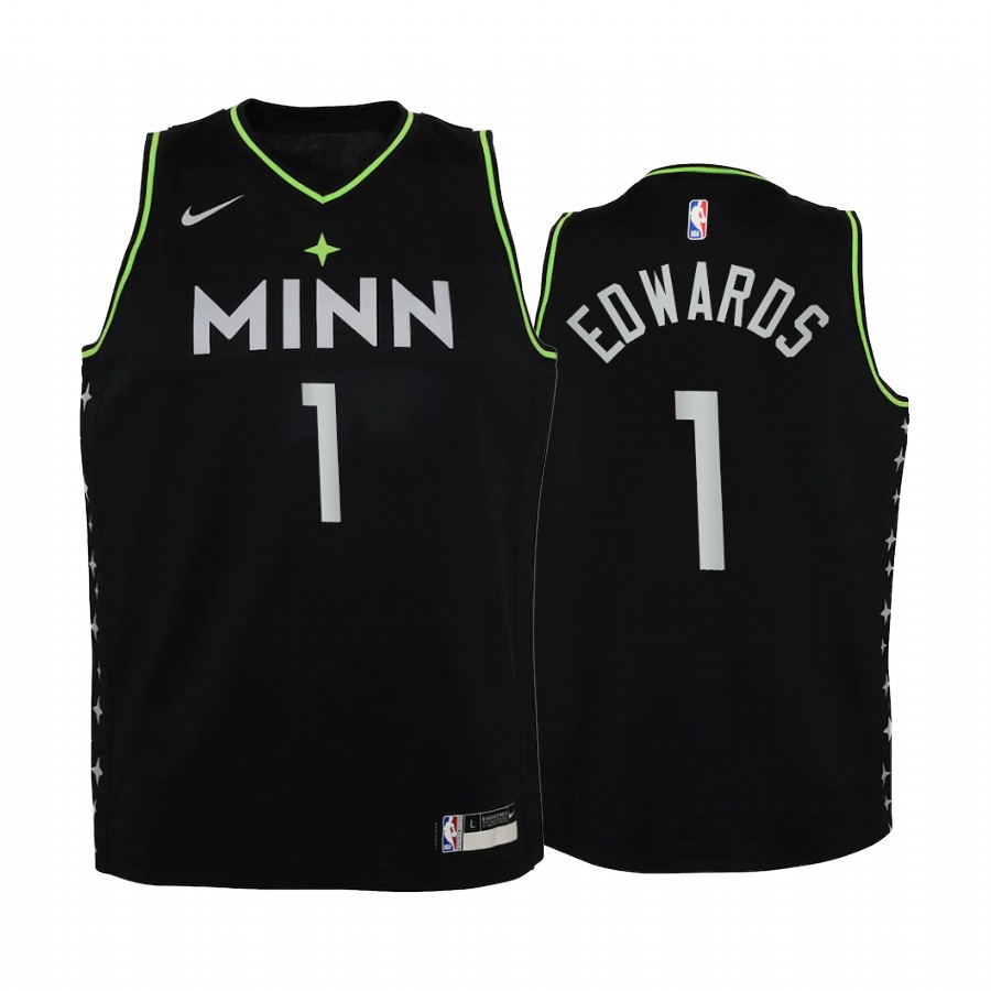 Minnesota Timberwolves Anthony Edwards 2020-21 City Black Youth Jersey -