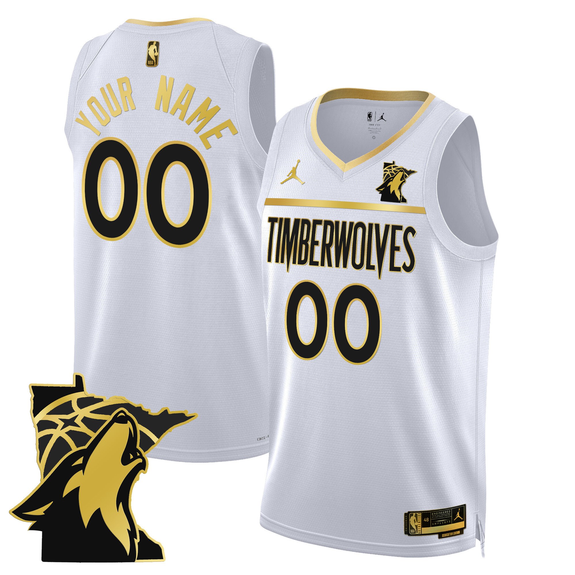 Minnesota Timberwolves Swingman Custom - Minnesota Patch White Gold Jersey - All Stitched