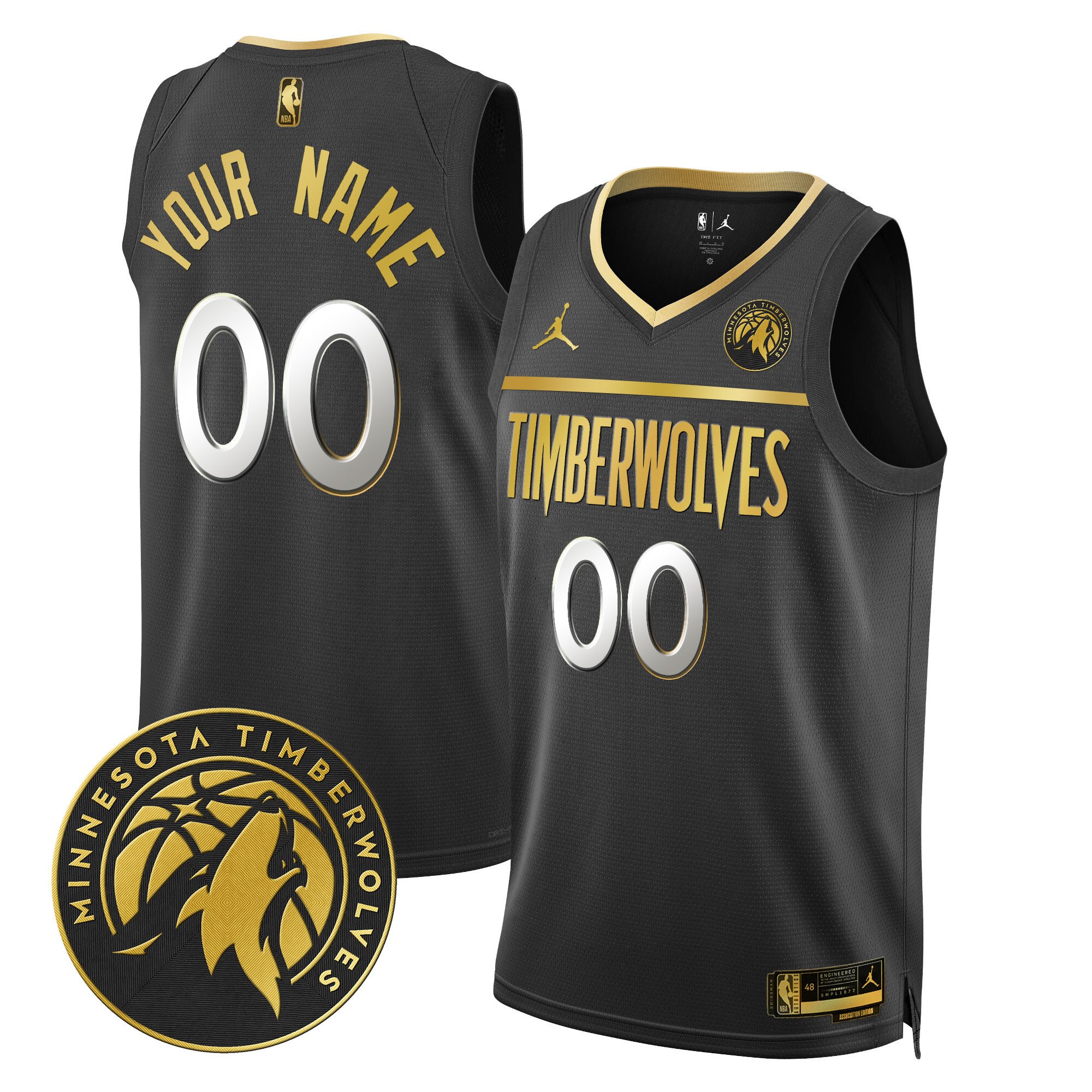 Minnesota Timberwolves Swingman Custom V2 Black Gold Jersey - All Stitched