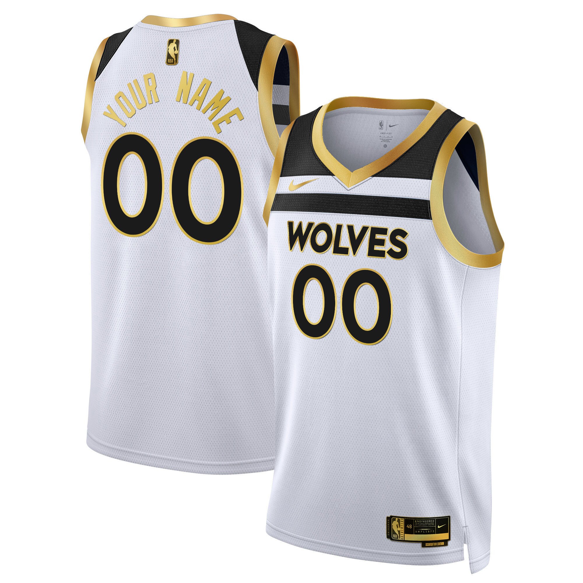 Minnesota Timberwolves Swingman Custom V3 White Gold Jersey - All Stitched