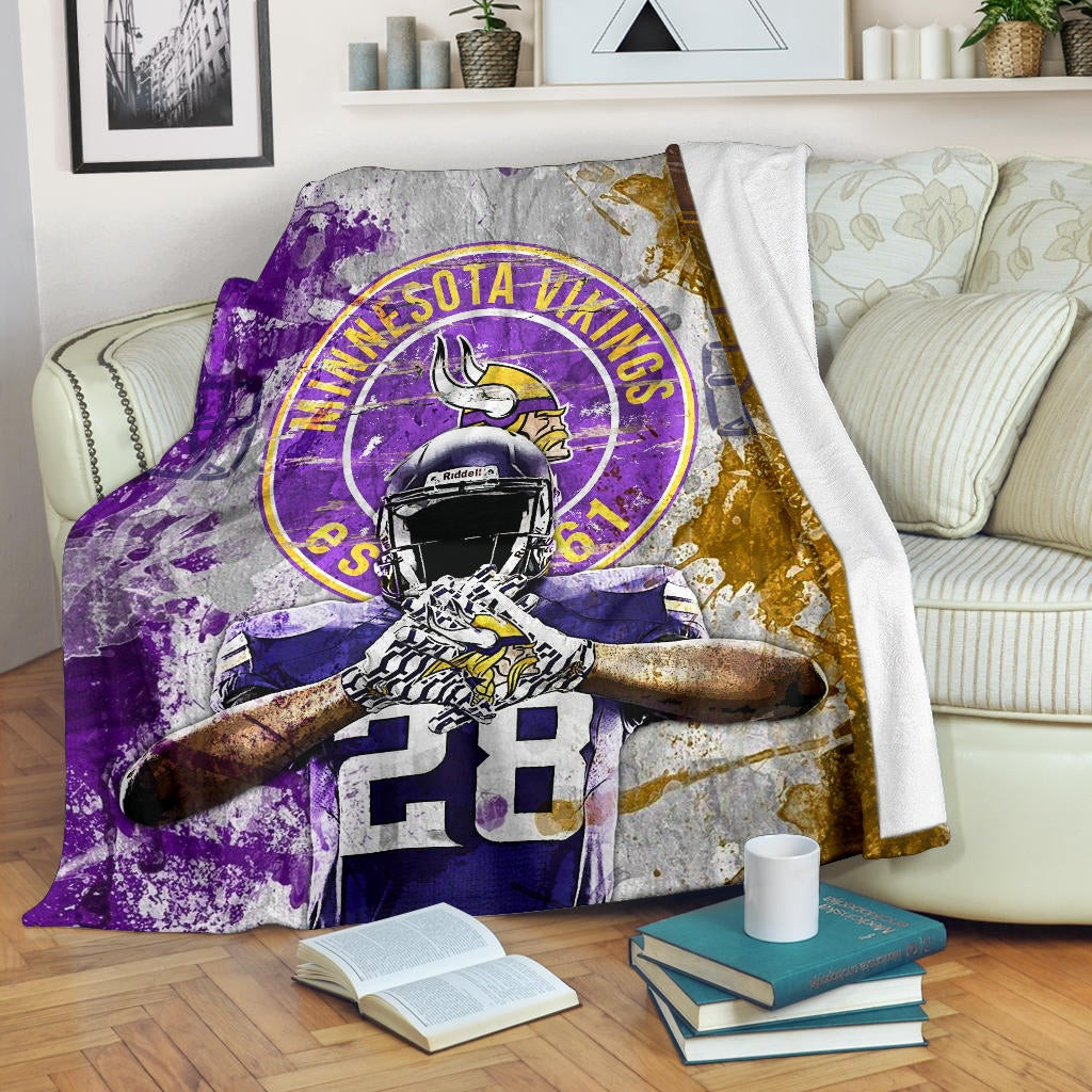 Minnesota Vikings American Football Team Fleece Blanket Adrian Peterson Yellow And Purple Splash Watercolor Fleece Blankets