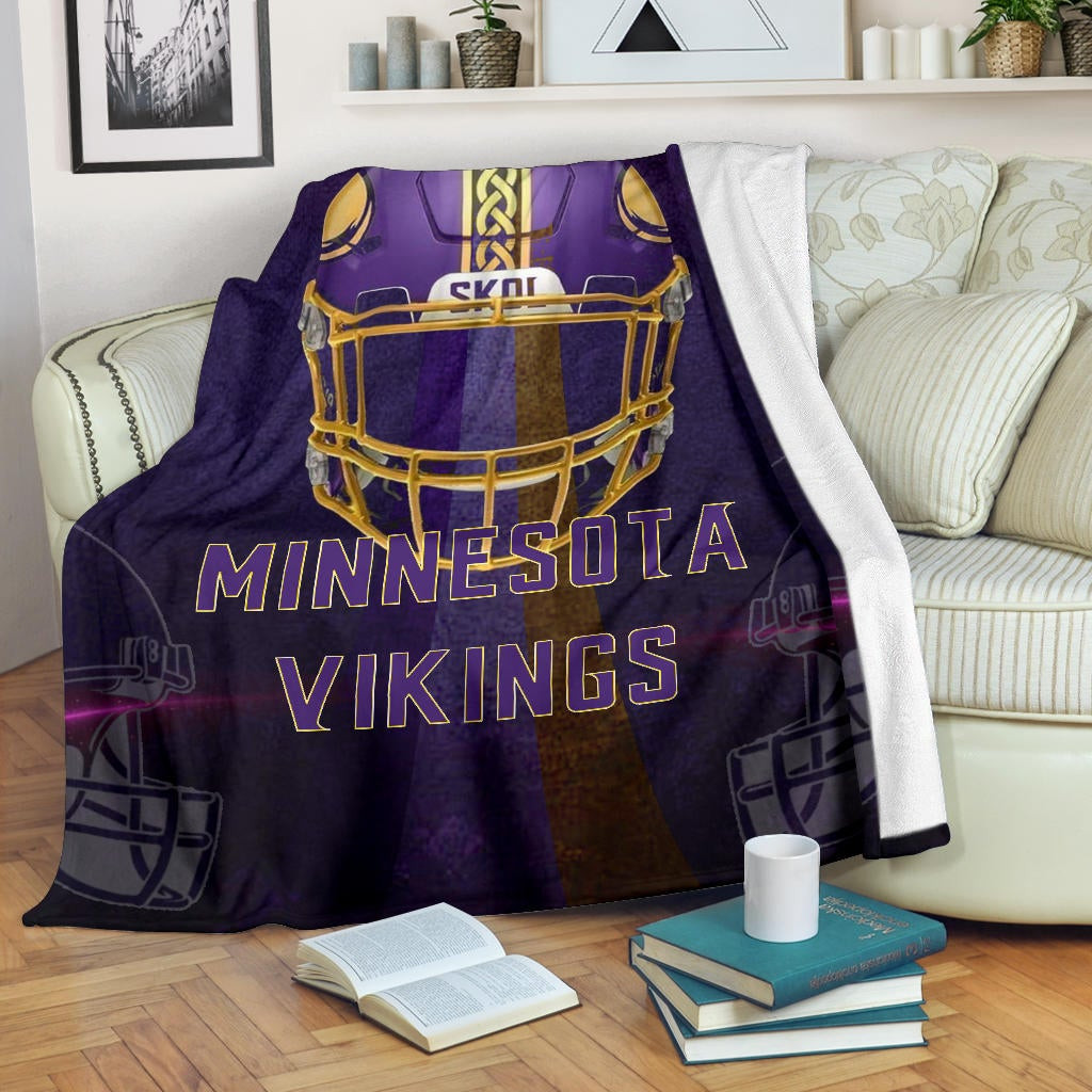 Minnesota Vikings American Football Team Fleece Blanket Cool Purple Helmet Pink Neon Line Fleece Blankets