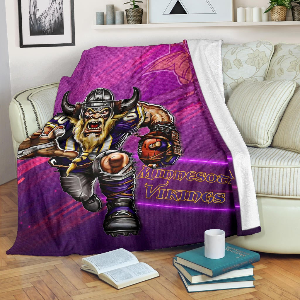 Minnesota Vikings American Football Team Fleece Blanket Giant Viking Holding Rugby Running Pink Purple Fleece Blankets