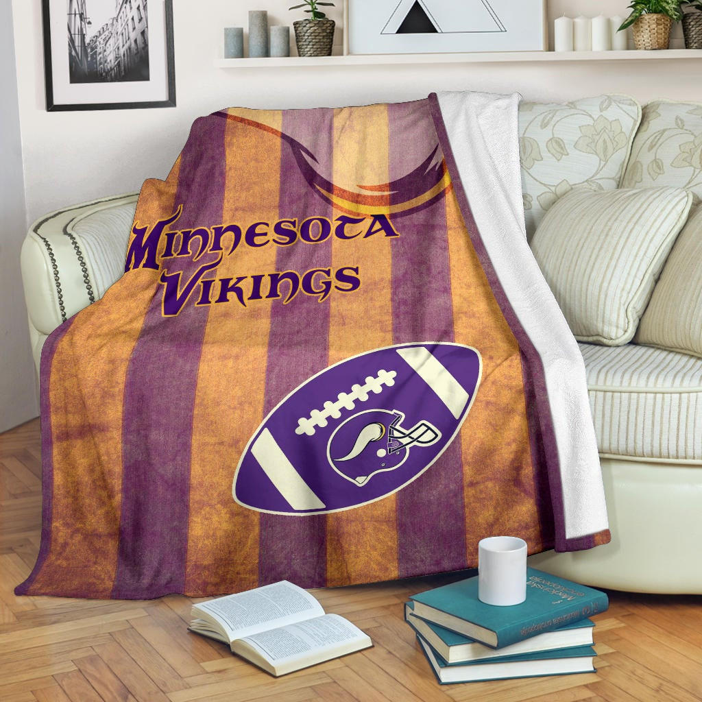 Minnesota Vikings American Football Team Fleece Blanket Rugby Ball On Flag With Viking Horn Adrian Peterson Fleece Blankets