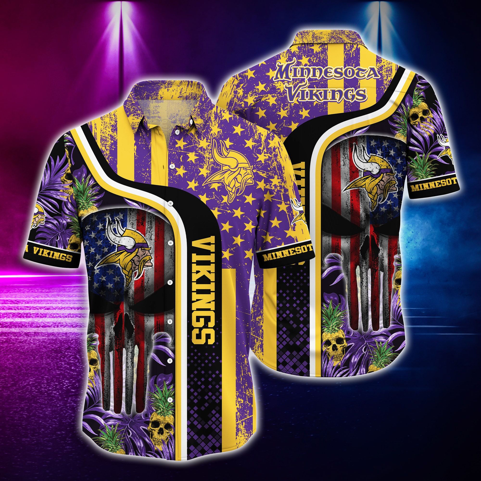 Minnesota Vikings and skull Hawaiian Shirt