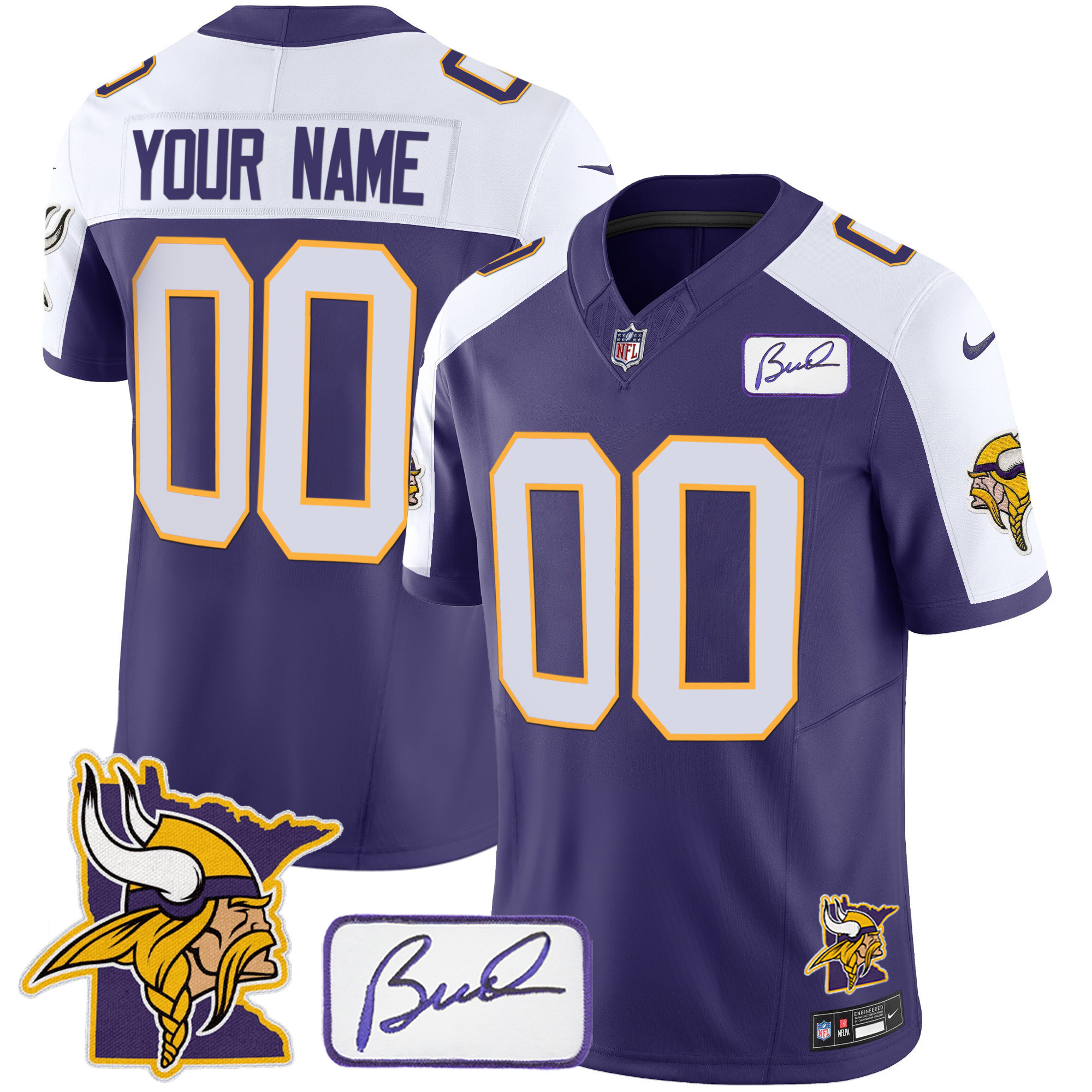 Minnesota Vikings Bud Grant & Minnesota Patch Classic Limited Custom Purple Alternate Jersey - All Stitched