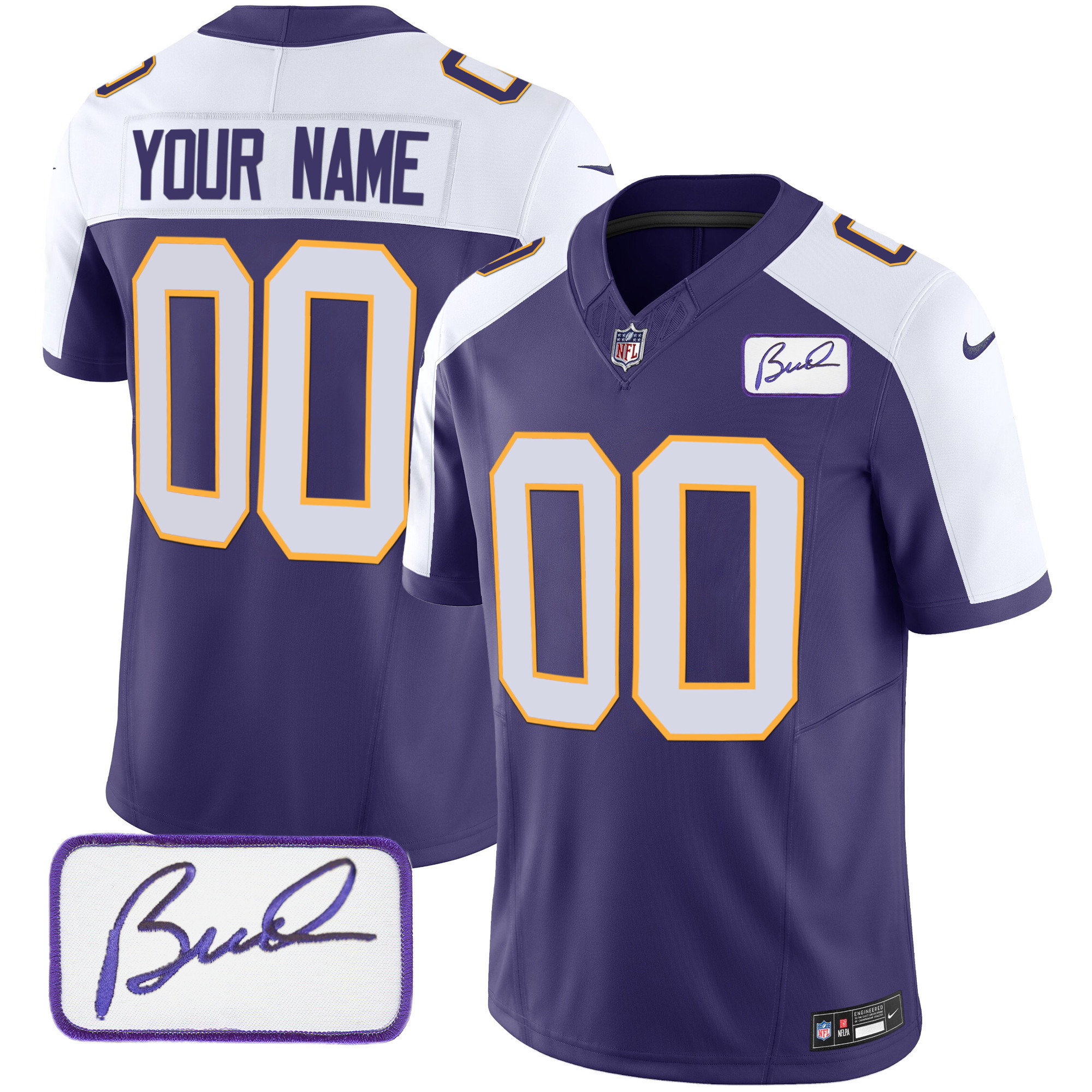 Minnesota Vikings Bud Grant Patch Classic Limited Custom Alternate Jersey - All Stitched