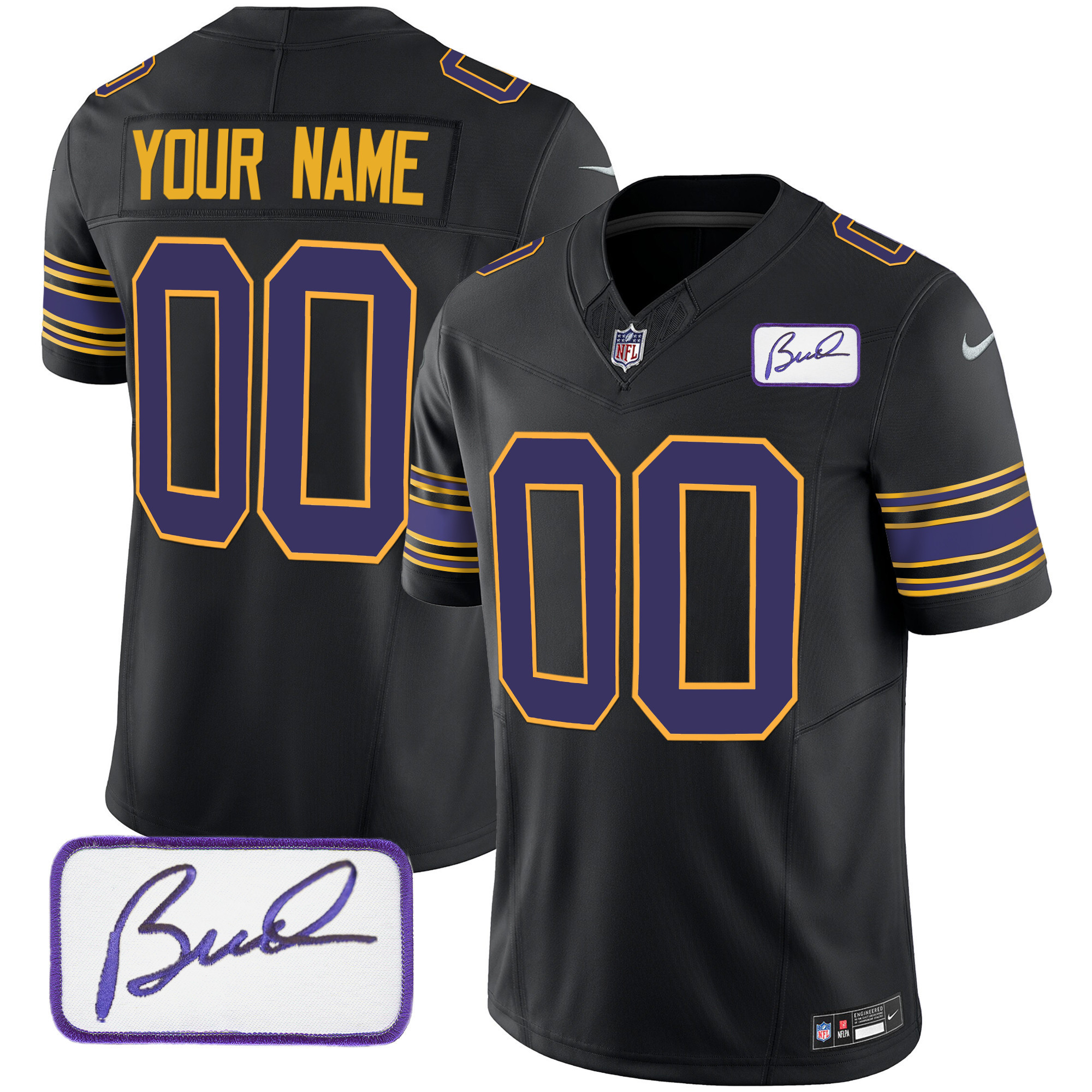 Minnesota Vikings Bud Grant Patch Classic Limited Custom Black Jersey - All Stitched