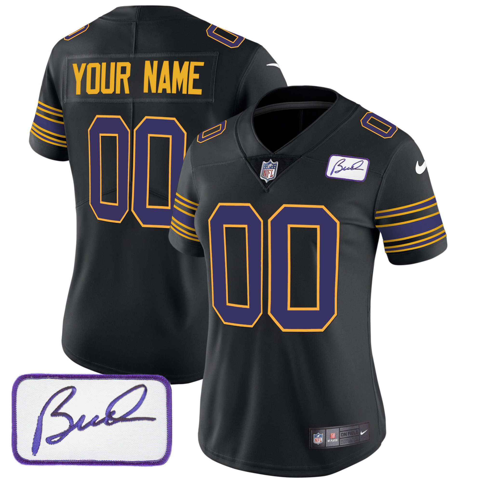 Minnesota Vikings Bud Grant Patch Classic Limited Custom Black Jersey - All Stitched