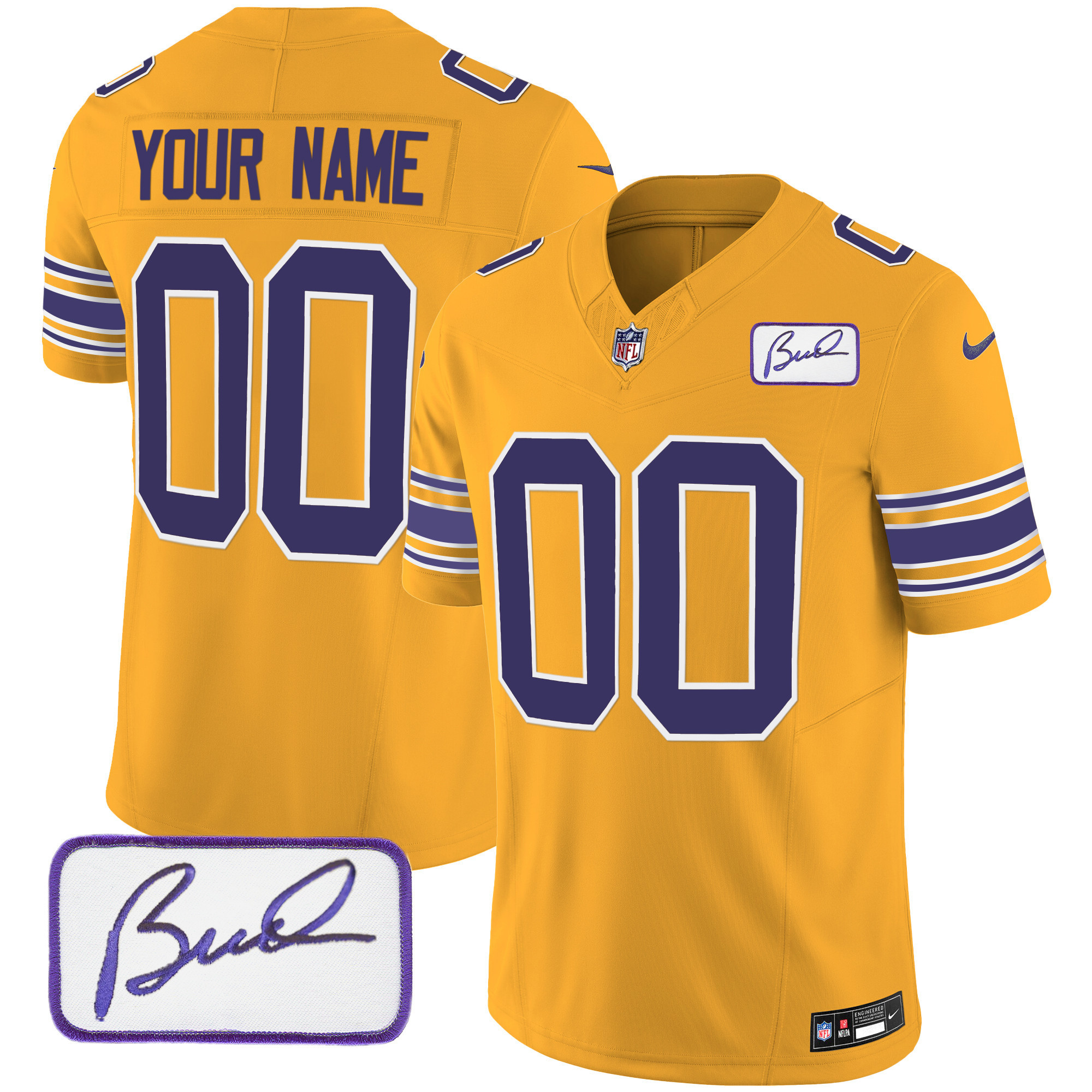 Minnesota Vikings Bud Grant Patch Classic Limited Custom Gold Jersey - All Stitched