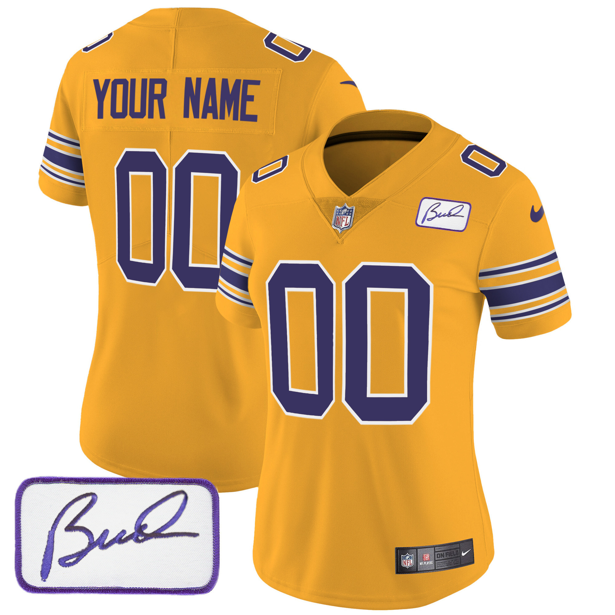 Minnesota Vikings Bud Grant Patch Classic Limited Custom Gold Jersey - All Stitched