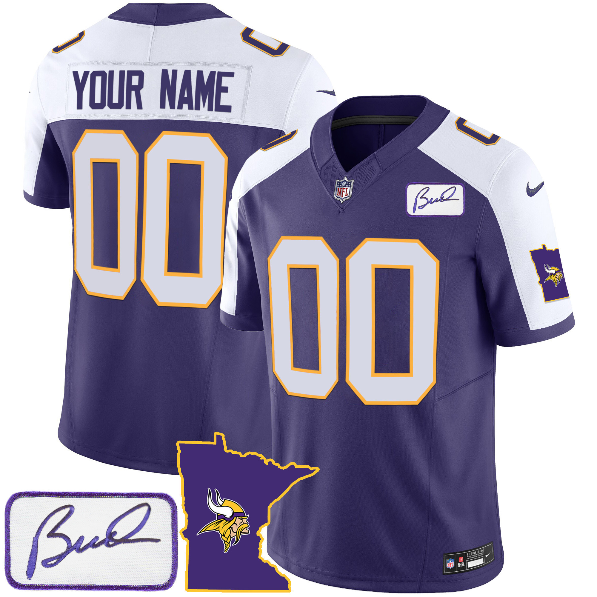 Minnesota Vikings Bud Grant Patch Classic Limited Custom V2 Alternate Jersey - All Stitched