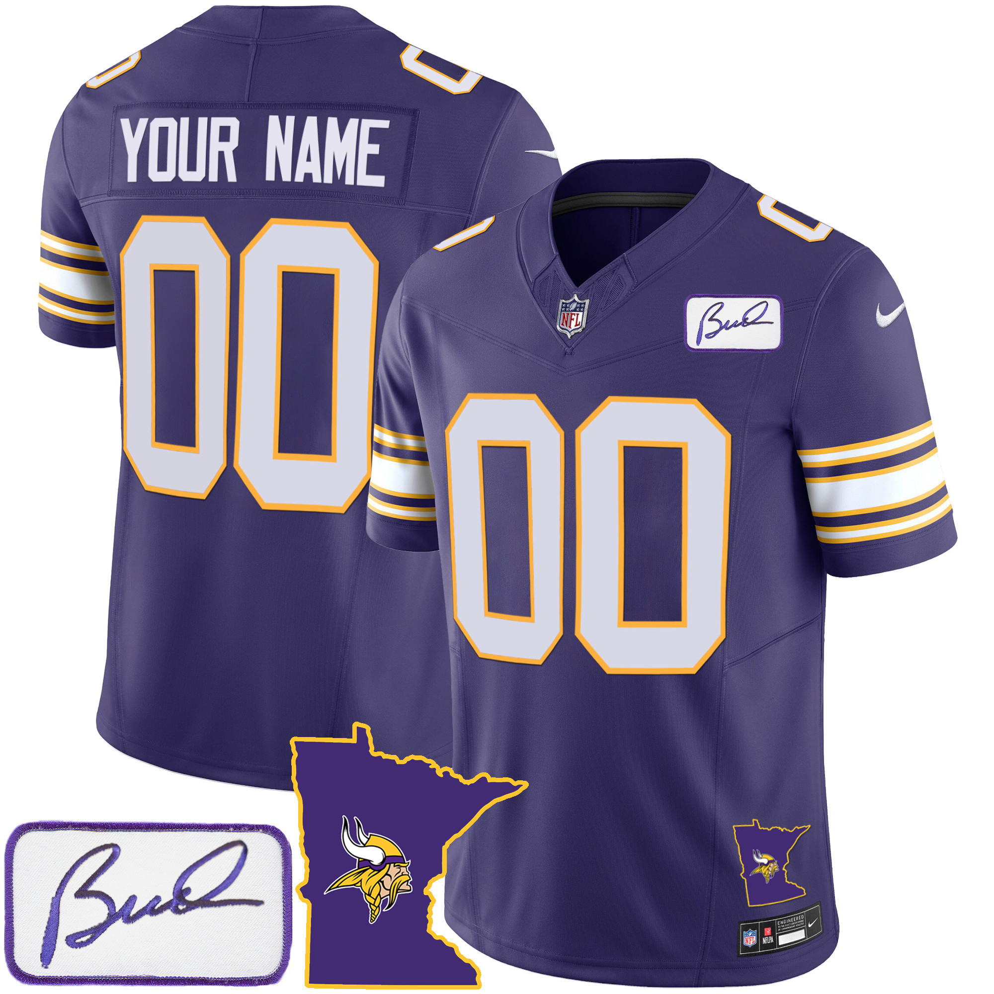 Minnesota Vikings Bud Grant Patch Classic Limited Custom V2 Purple Jersey - All Stitched