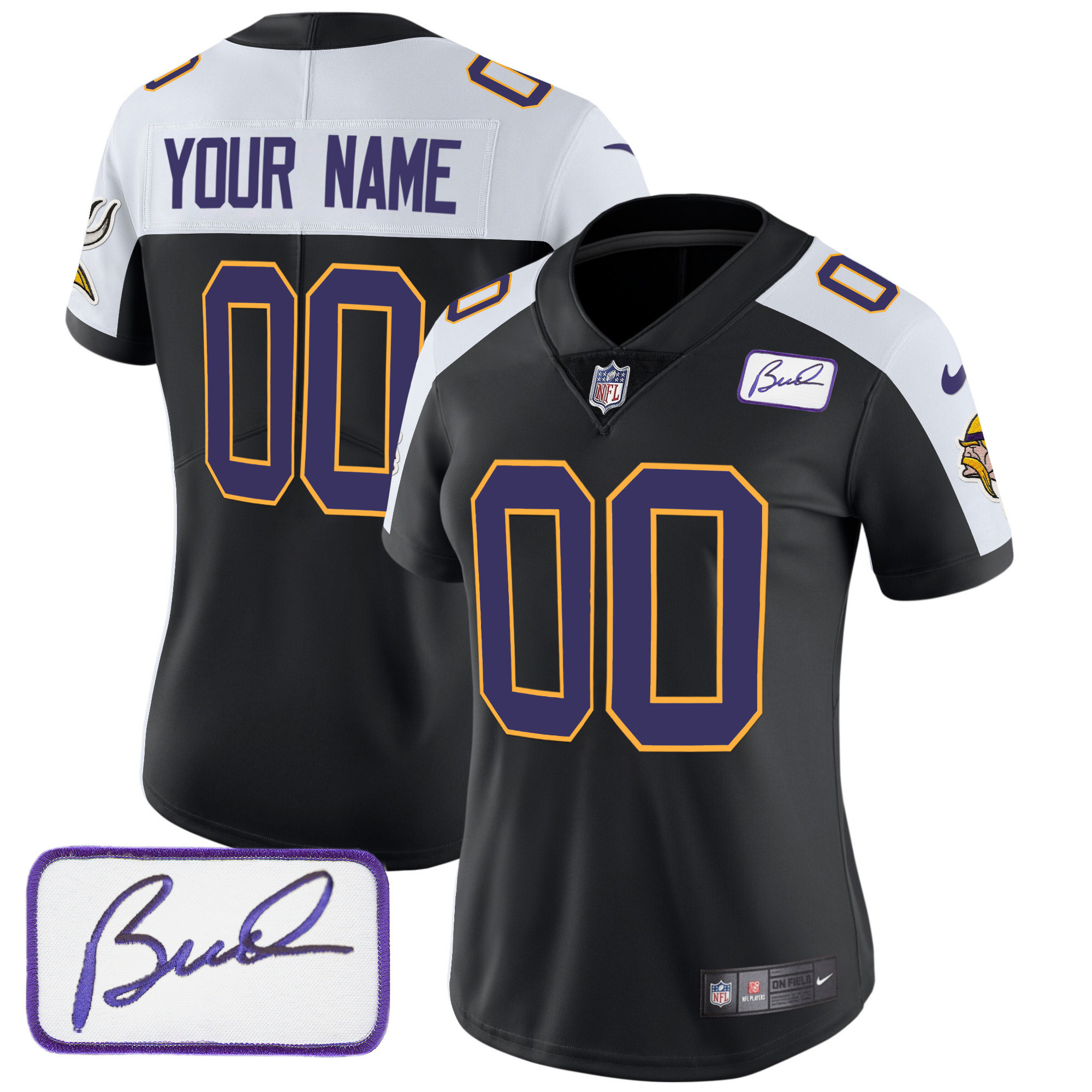 Minnesota Vikings Bud Grant Patch Classic Limited Custom V3 Black Alternate Jersey - All Stitched