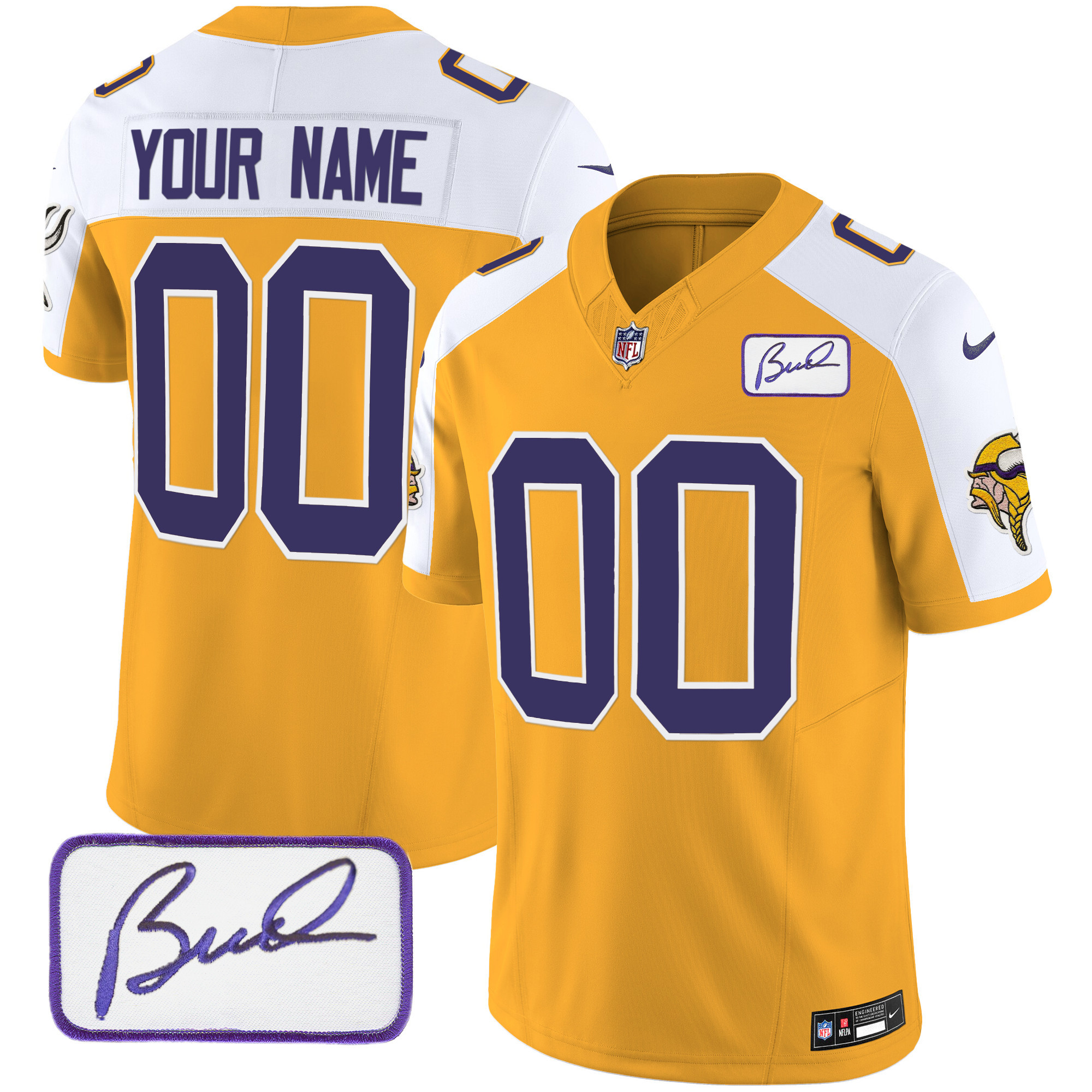 Minnesota Vikings Bud Grant Patch Classic Limited Custom V3 Gold Alternate Jersey - All Stitched