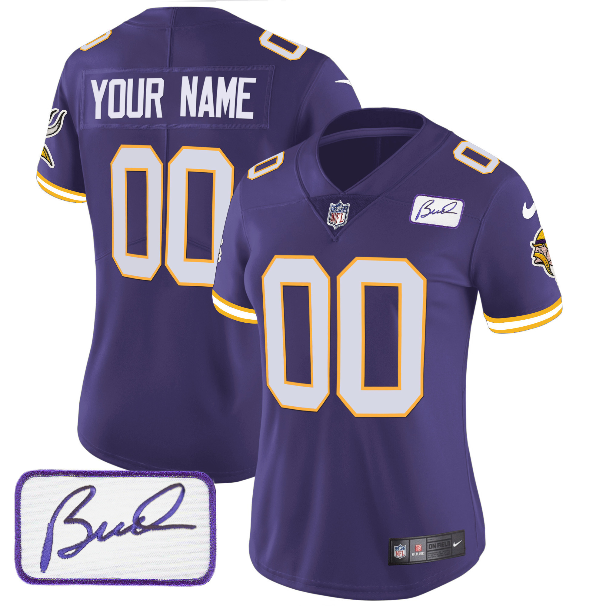 Minnesota Vikings Bud Grant Patch Classic Limited Custom V3 Purple Jersey - All Stitched