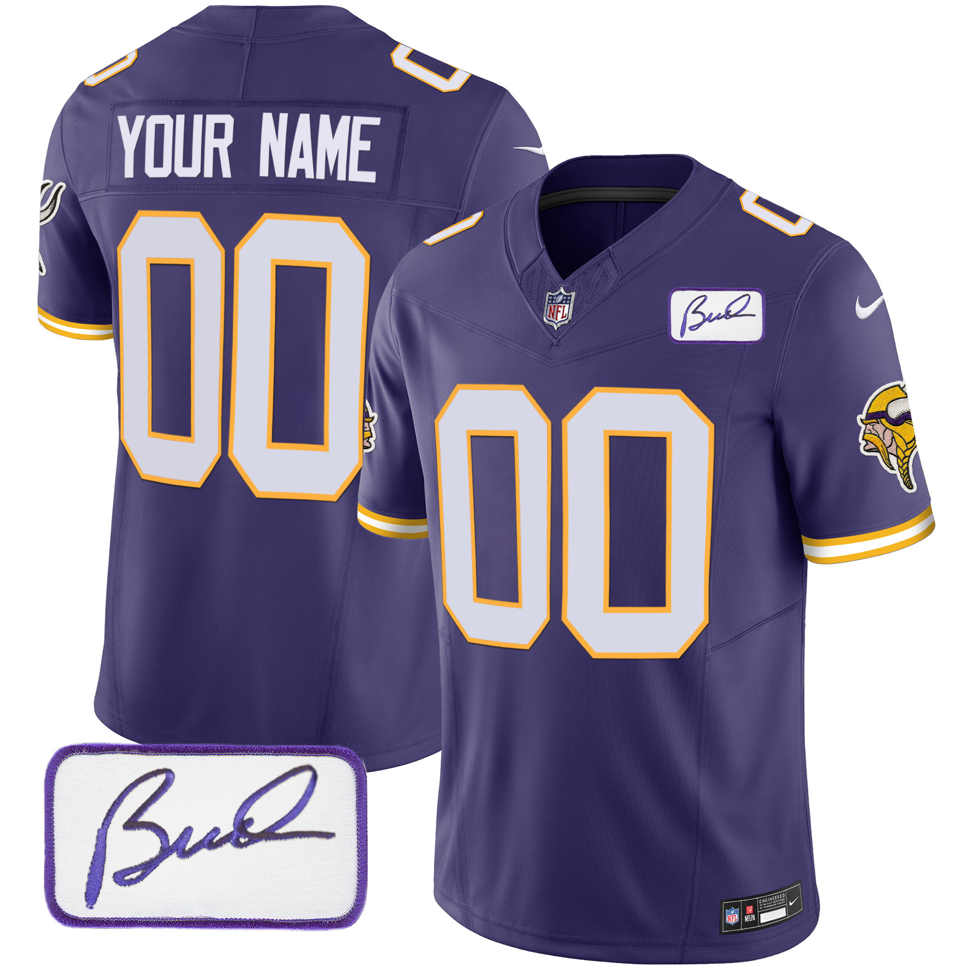 Minnesota Vikings Bud Grant Patch Classic Limited Custom V3 Purple Jersey - All Stitched