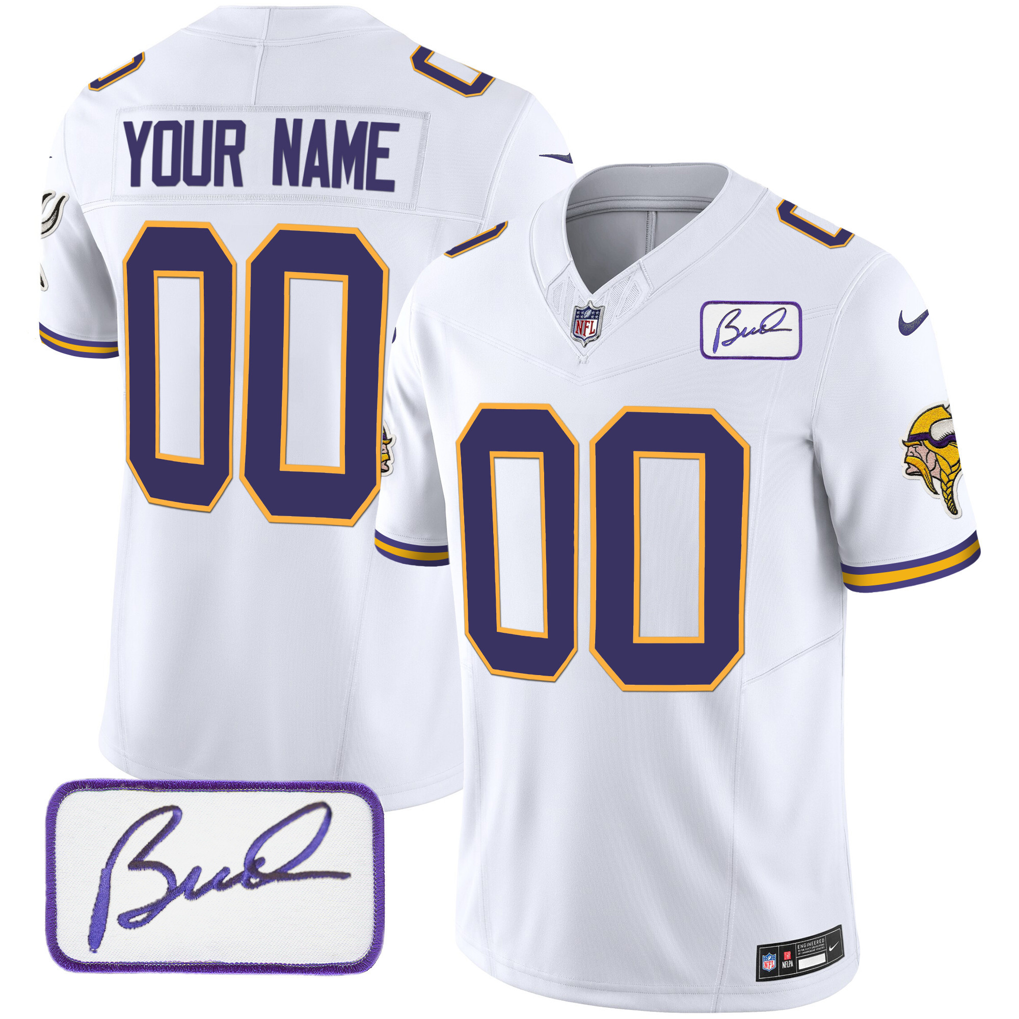Minnesota Vikings Bud Grant Patch Classic Limited Custom V3 White Jersey - All Stitched